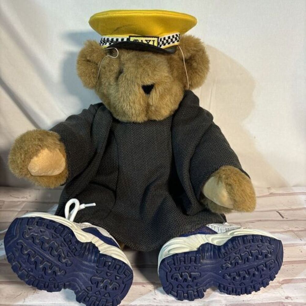 The Vermont Teddy Bear Company Jointed Brown Bear 16" Taxi driver RARE Vintage